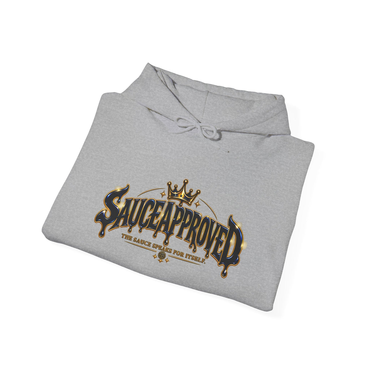 Folded Sport Grey SauceApproved hoodie showing front wordmark